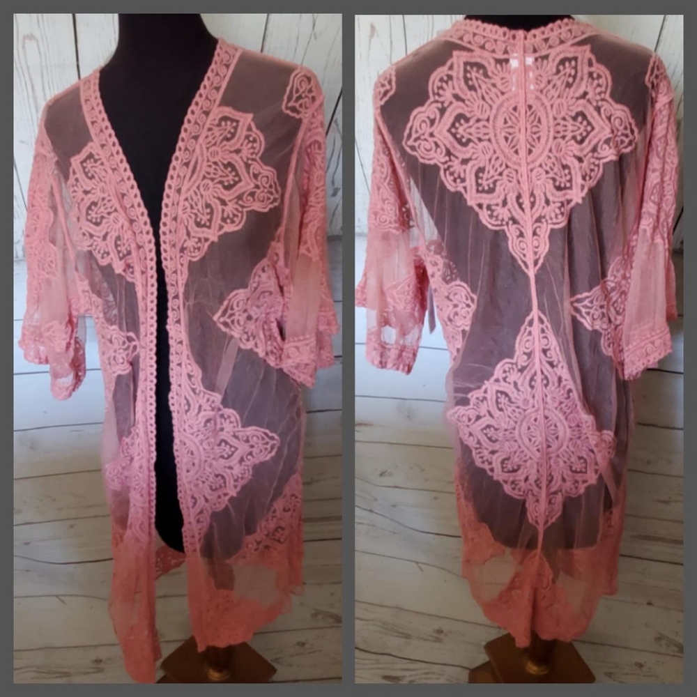 Time and Tru women's lace kimono, swim coverup pink size Large/XL
